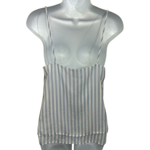 Forever 21 Blue White Striped Cami Blouse Sz Small Loose Double Layer Top Light - Picture 4 of 5